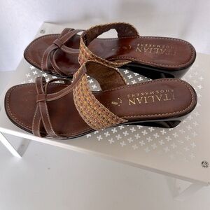 Italian Shoemakers Brown and Orange Sandals with Slide Style Size 9